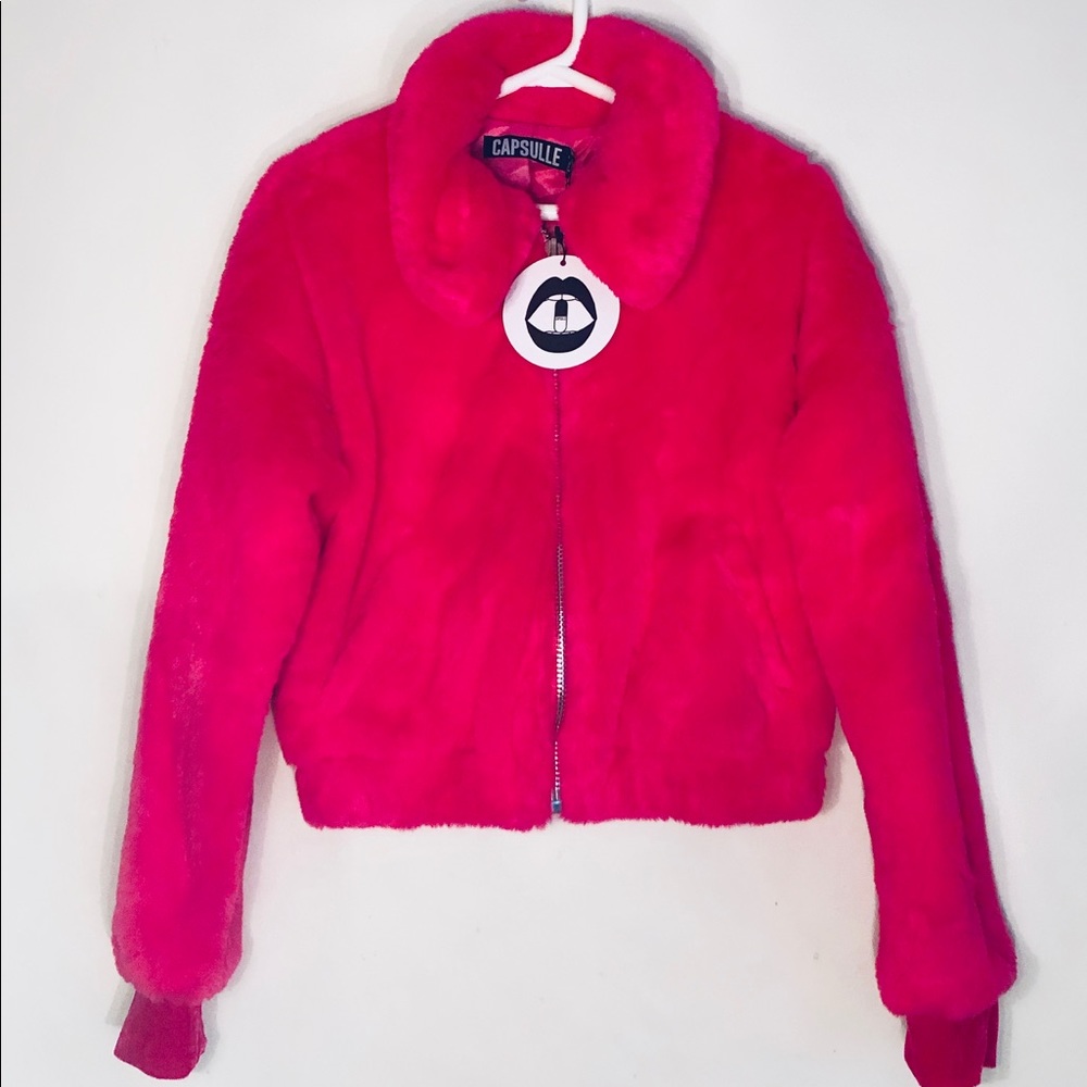 Capsulle - Pink faux fur coat (S) - NEW WITH TAGS